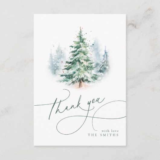 Minimalist Elegant Script Christmas Tree Thank You サンキューカード (正面)