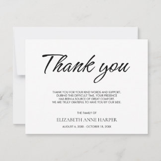 Minimalist Elegant Script Funeral Thank You Card 出欠カード