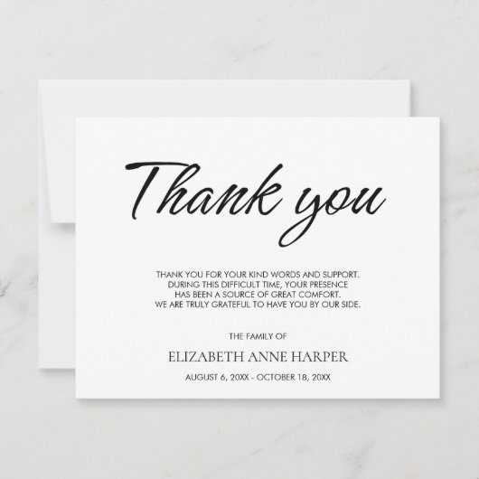 Minimalist Elegant Script Funeral Thank You Card 出欠カード (正面)