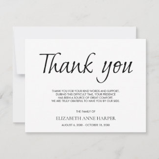 Minimalist Elegant Script Funeral Thank You Card 出欠カード