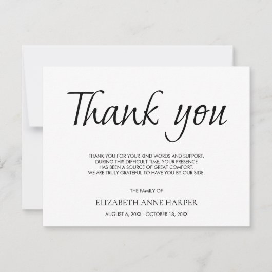 Minimalist Elegant Script Funeral Thank You Card 出欠カード (正面)