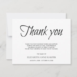 Minimalist Elegant Script Funeral Thank You Card 出欠カード