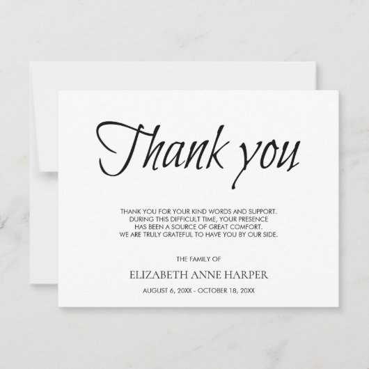 Minimalist Elegant Script Funeral Thank You Card 出欠カード (正面)
