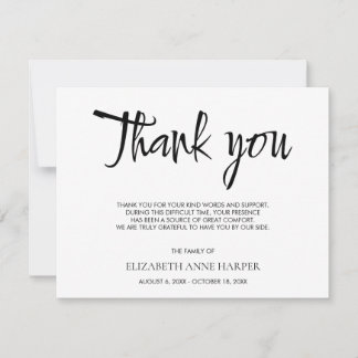 Minimalist Elegant Script Funeral Thank You Card 出欠カード