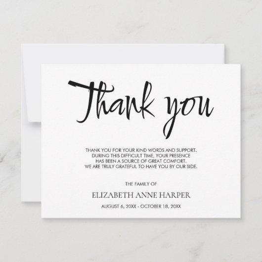 Minimalist Elegant Script Funeral Thank You Card 出欠カード (正面)