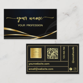 Minimalist Elegant script Gold and Black  名刺