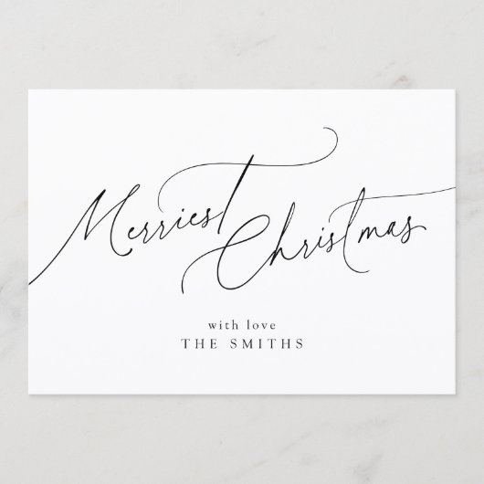 Minimalist Elegant Script Merriest Christmas シーズンカード (正面)