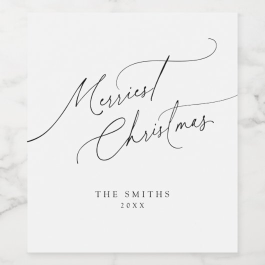 Minimalist Elegant Script Merriest Christmas ワインラベル (シングルラベル)