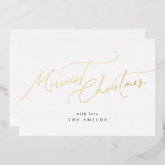 Minimalist Elegant Script Merriest Christmas 箔シーズンカード (正面/裏面)