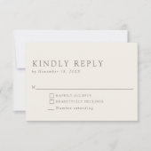 Minimalist Elegant Taupe Neutral Kindly Reply 出欠カード (正面)