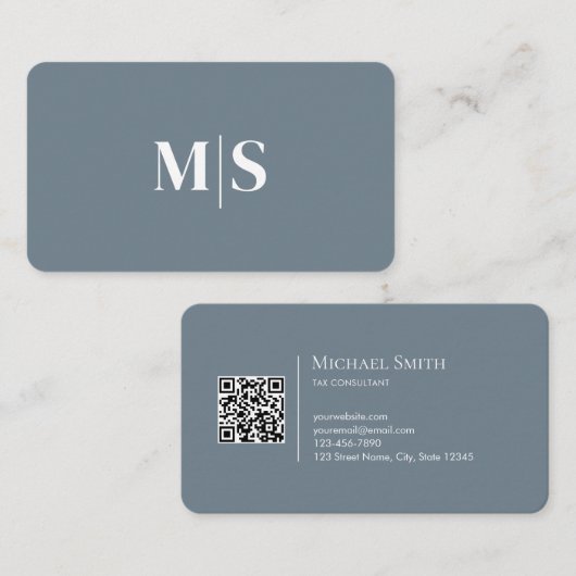 Minimalist Elegant Teal Green Initials QR Code 名刺 (正面/裏面)