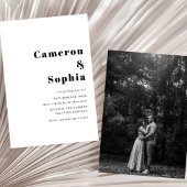 Minimalist Elegant Text Wedding Photo black white セーブザデート