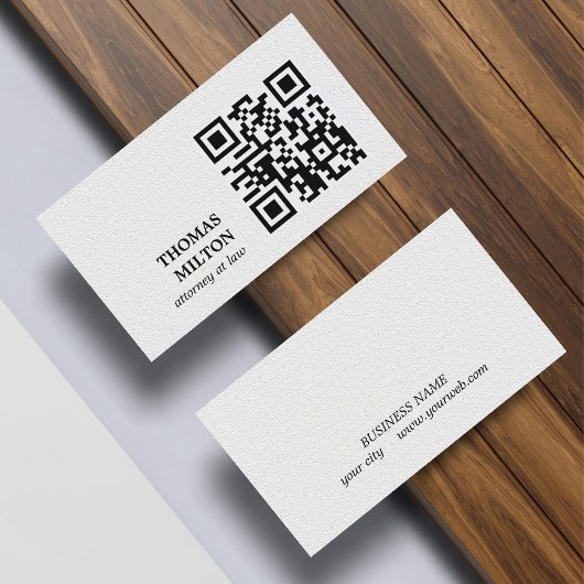 Minimalist Elegant Texture White Black QR Code 名刺
