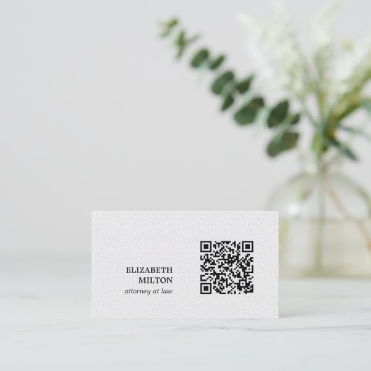 Minimalist Elegant Texture White QR code Attorney 名刺 (スタンド正面)