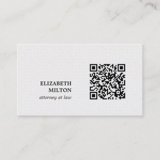 Minimalist Elegant Texture White QR code Attorney 名刺 (正面)