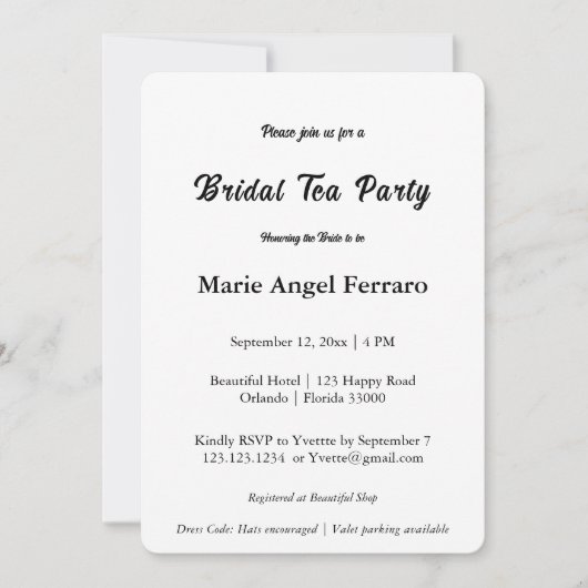 Minimalist Elegant Typography Bridal Tea Party 招待状 (正面)