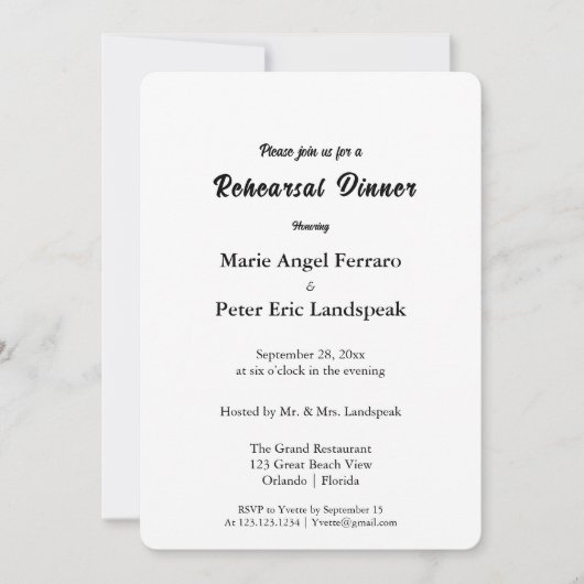 Minimalist Elegant Typography Rehearsal Dinner 招待状 (正面)