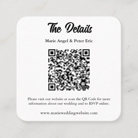 Minimalist Elegant Typography Wedding QR Code スクエア名刺 (正面)