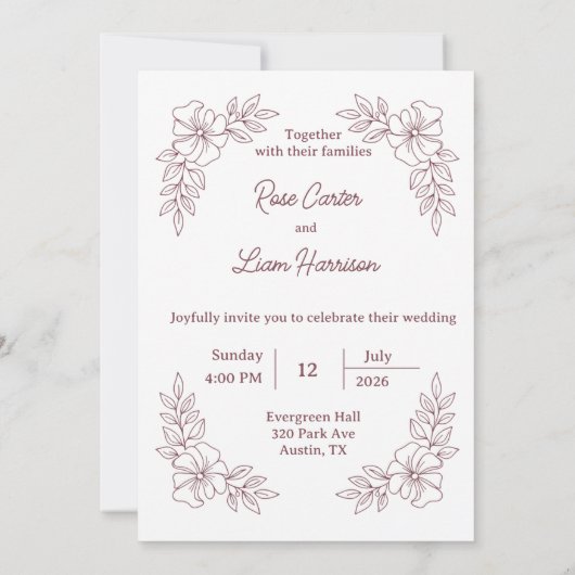 Minimalist Elegant Wedding Invitation 招待状 (裏面)