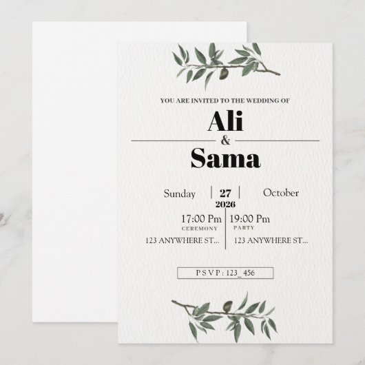  Minimalist Elegant Wedding Invitation | Modern シーズンカード (正面/裏面)