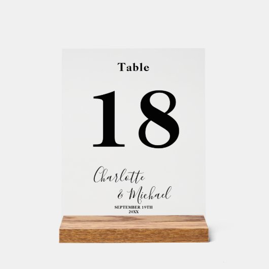 Minimalist Elegant Wedding Table Number アクリルサイン (正面)