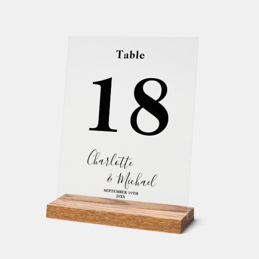 Minimalist Elegant Wedding Table Number アクリルサイン (傾斜)