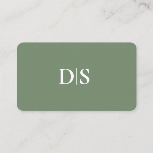 Minimalist Elegant White on Muted Green Initials 名刺 (正面)