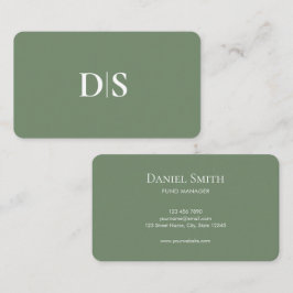 Minimalist Elegant White on Muted Green Initials 名刺