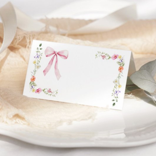 Minimalist elegant wildflower Bow place card