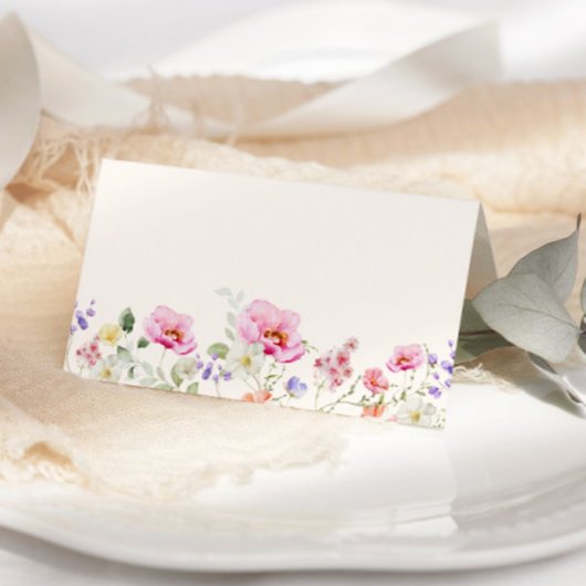 Minimalist elegant wildflowers wedding place card
