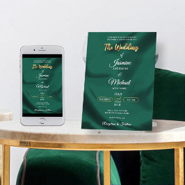 Minimalist Emerald and Gold Foil Script Wedding  招待状