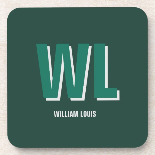 Minimalist Emerald Green Personalized Monogram  コースター (正面)