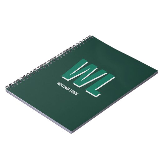 Minimalist Emerald Green Personalized Monogram  ノートブック (左側)