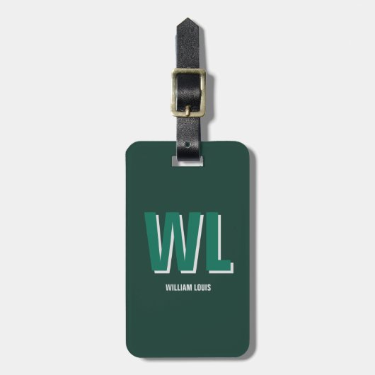 Minimalist Emerald Green Personalized Monogram  ラゲッジタグ (正面縦)