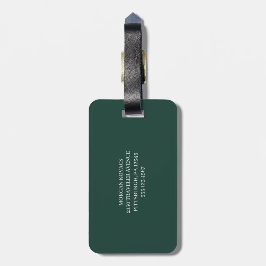 Minimalist Emerald Green Personalized Monogram  ラゲッジタグ (裏面縦)