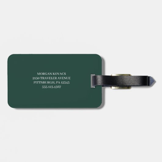 Minimalist Emerald Green Personalized Monogram  ラゲッジタグ (裏面横)