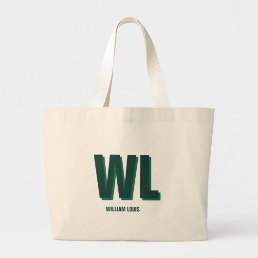 Minimalist Emerald Green Personalized Monogram ラージトートバッグ (正面)