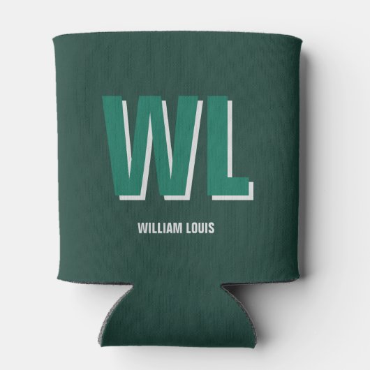 Minimalist Emerald Green Personalized Monogram  缶クーラー (裏面)