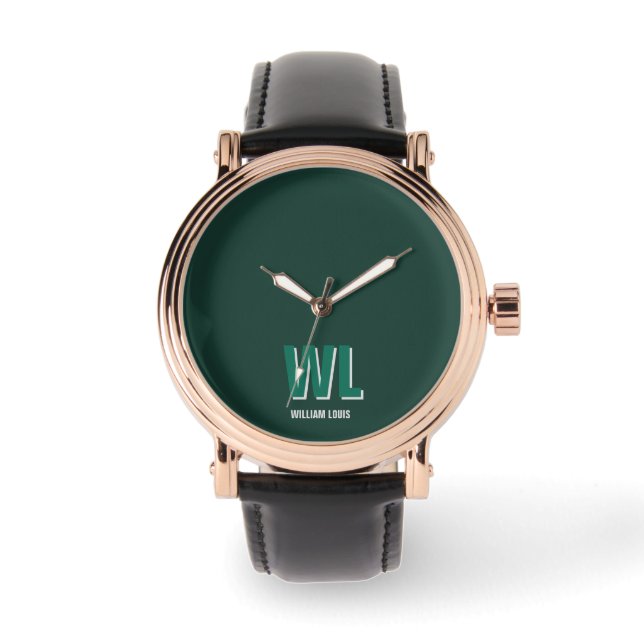 Minimalist Emerald Green Personalized Monogram  腕時計 (正面)
