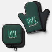 Minimalist Emerald Green Personalized Monogram  鍋つかみ&鍋敷きセット (正面/裏面)