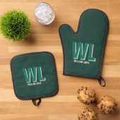 Minimalist Emerald Green Personalized Monogram  鍋つかみ&鍋敷きセット (トップダウン)