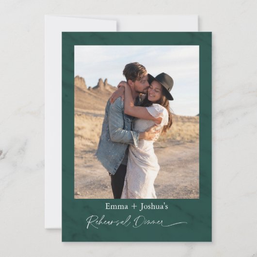 Minimalist Emerald Green Photo Rehearsal Dinner  招待状 (裏面)