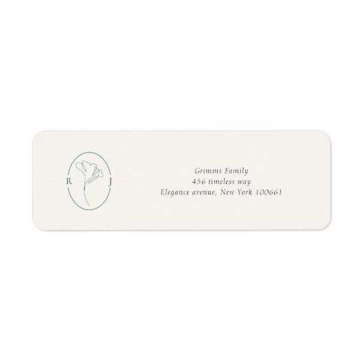 Minimalist Emerald Monogram Wedding Address Label ラベル (正面)