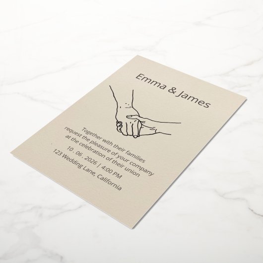 Minimalist Eternal Bond Line Art Wedding Invite 箔招待状 (回転した状態)