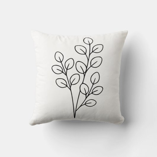 Minimalist Eucalyptus Botanical Line Art クッション (裏面)