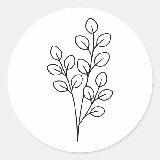 Minimalist Eucalyptus Botanical Line Art ラウンドシール (正面)