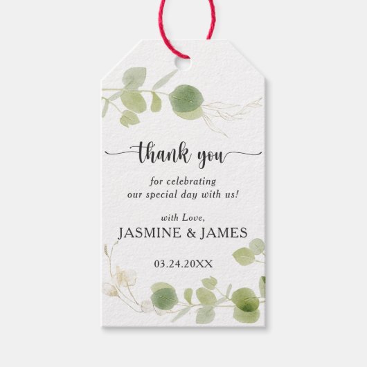 Minimalist Eucalyptus Botanical Wedding Thank You  ギフトタグ (正面)