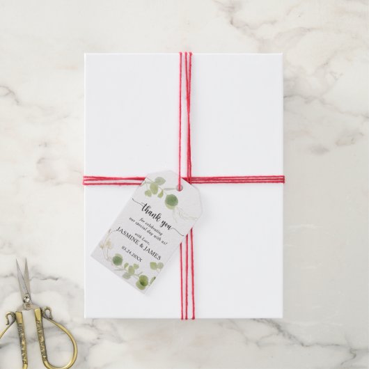 Minimalist Eucalyptus Botanical Wedding Thank You ギフトタグ (より糸付き)