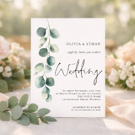 Minimalist Eucalyptus Elegant Script Sage Wedding 招待状