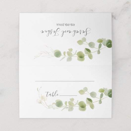Minimalist Eucalyptus Green Foliage Classy Wedding プレイスカード (外部開封)